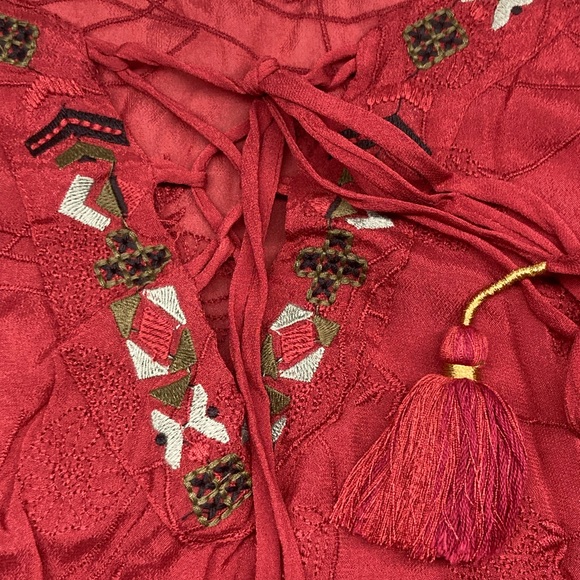 JOHNNY WAS🌻 JADE Sheer Embroidered Lace Up Mini Dress - Picture 11 of 15